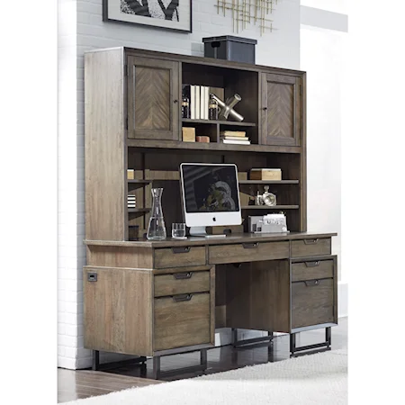 Contemporary Desk and Hutch with USB and Outlets